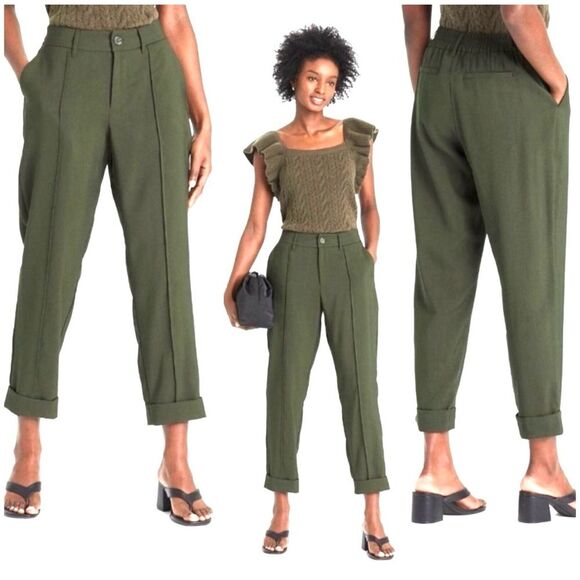 A New Day High-Rise Slim Fit Effortless Pintuck Ankle Pants in Olive - Picture 3 of 10